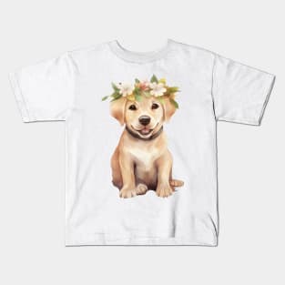 Watercolor Labrador Retriever Dog with Head Wreath Kids T-Shirt